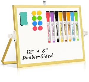 Double-Sided Magnetic White Board with Stand, 12" x 8" (Gold) Dry Erase Board with Stand, Desktop Whiteboard Easel, Portable Small White board dry erase for Drawing, Office, Home Double-Sided Magnetic White Board with Stand, 12" x 8" (Gold) Dry Erase Board with Stand, Desktop Whiteboard Easel, Portable Small White board dry erase for Drawing, Office, Home