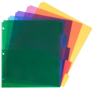 Plastic Index 5-Tab Dividers w/Double Pockets - 9 3/4 x 11 1/2 - Assorted Multi-Color - 6 Packs of 5 Tabs/Set Plastic Index 5-Tab Dividers w/Double Pockets - 9 3/4 x 11 1/2 - Assorted Multi-Color - 6 Packs of 5 Tabs/Set
