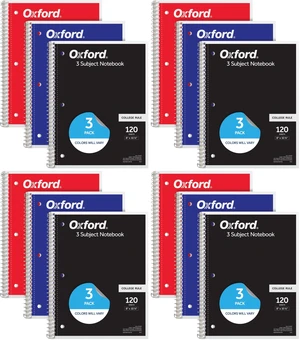 Spiral Notebooks, 3 Subject, College Ruled Notebooks for School, 8 x 10.5 Inches, 120 Sheets, 2 Dividers, Assorted Colors, Back to School Supplies (65202) (Pack of 12) Spiral Notebooks, 3 Subject, College Ruled Notebooks for School, 8 x 10.5 Inches, 120 Sheets, 2 Dividers, Assorted Colors, Back to School Supplies (65202) (Pack of 12)