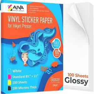 Printable Vinyl Sticker Paper - Waterproof Decal Paper for Inkjet Printer - 100 Self-Adhesive Sheets - Glossy White - Standard Letter Size 8.5"x11" Printable Vinyl Sticker Paper - Waterproof Decal Paper for Inkjet Printer - 100 Self-Adhesive Sheets - Glossy White - Standard Letter Size 8.5"x11"
