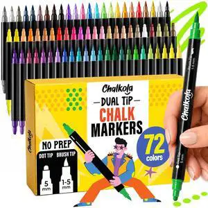 72 Liquid Chalk Markers Dual Tip Dot & Brush - Erasable Chalk Pens 72 Colors - Neon, Pastel, Metallic - Non Toxic, No Prep Chalk Marker for Blackboard, Chalkboard, Glass, Mirror, Car Window 72 Liquid Chalk Markers Dual Tip Dot & Brush - Erasable Chalk Pens 72 Colors - Neon, Pastel, Metallic - Non Toxic, No Prep Chalk Marker for Blackboard, Chalkboard, Glass, Mirror, Car Window