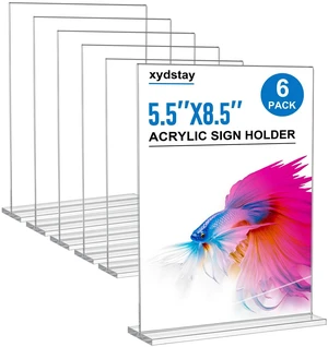 5.5 x 8.5 Acrylic Sign Holder 6 pack, Clear Table Display Stand T-Shaped Plastic Menu Holder with Stable Triangle Slot, Vertical Sign Holder for Restaurant, Office, School, Store, and Home 5.5 x 8.5 Acrylic Sign Holder 6 pack, Clear Table Display Stand T-Shaped Plastic Menu Holder with Stable Triangle Slot, Vertical Sign Holder for Restaurant, Office, School, Store, and Home