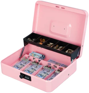 Large Cash Box with Combination Lock, Money Box with Cash Tray, Lock Safe Box with Key, Money Saving Organizer, 11.81Lx 9.45Wx 3.54H Inches, Pink XL Large Large Cash Box with Combination Lock, Money Box with Cash Tray, Lock Safe Box with Key, Money Saving Organizer, 11.81Lx 9.45Wx 3.54H Inches, Pink XL Large