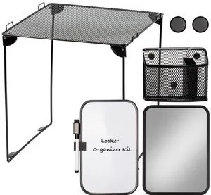 Black Locker Organizer Kit with Shelf, Shelf, Mirror, Pen Holder, Whiteboard, Back to School Essentials, 7-Piece Decoration Kit Black Locker Organizer Kit with Shelf, Shelf, Mirror, Pen Holder, Whiteboard, Back to School Essentials, 7-Piece Decoration Kit