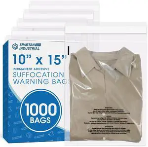 10" X 15" (1000 Count) Self Seal Clear Poly Bags with Suffocation Warning for Packaging, T Shirts - Permanent Adhesive 10" X 15" (1000 Count) Self Seal Clear Poly Bags with Suffocation Warning for Packaging, T Shirts - Permanent Adhesive