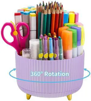 Desk Organizer, 360-Degree Rotating Pen Holder, Desk Organizers and Accessories with 5 Compartments Pencil Holder, Art Supply Storage Box Caddy for Office, HomePurple Desk Organizer, 360-Degree Rotating Pen Holder, Desk Organizers and Accessories with 5 Compartments Pencil Holder, Art Supply Storage Box Caddy for Office, HomePurple
