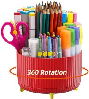 Desk Organizer, 360-Degree Rotating Pen Holder for Desk, Desk Organizers and Accessories with 5 Compartments Pencil Organizer, Art Supply Storage Box Caddy for Office, Home (Red) Desk Organizer, 360-Degree Rotating Pen Holder for Desk, Desk Organizers and Accessories with 5 Compartments Pencil Organizer, Art Supply Storage Box Caddy for Office, Home (Red)
