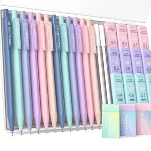 Cute Mechanical Pencil Set, 0.5mm & 0.7mm Point, 12-Count Pack 720 HB/2B Leads, 3 Erasers, 18 Eraser Refills, Storage Case, Pastel Barrels, Triangular Grip, for Notes & Drawing Cute Mechanical Pencil Set, 0.5mm & 0.7mm Point, 12-Count Pack 720 HB/2B Leads, 3 Erasers, 18 Eraser Refills, Storage Case, Pastel Barrels, Triangular Grip, for Notes & Drawing