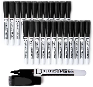 Magnetic Dry Erase Markers, Black 1mm Fine Tip, 24 Pack Whiteboard Markers with Built-in Eraser, Low Odor on whiteboards, Fridge Calendar at home, school, and office Magnetic Dry Erase Markers, Black 1mm Fine Tip, 24 Pack Whiteboard Markers with Built-in Eraser, Low Odor on whiteboards, Fridge Calendar at home, school, and office