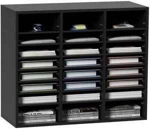 Literature Organizers, 24 Compartments Office Mailbox with Adjustable Shelves, Wood Literature Sorter 29x12x24.4 inches for Office, Home, Classroom, Mailrooms Organization, EPA Certified Black Literature Organizers, 24 Compartments Office Mailbox with Adjustable Shelves, Wood Literature Sorter 29x12x24.4 inches for Office, Home, Classroom, Mailrooms Organization, EPA Certified Black