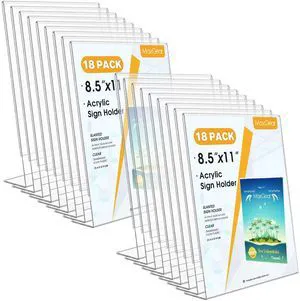 Acrylic Sign Holder, 8.5 x 11 Slant Back Display Stand, 18 Pack Clear Acrylic Material, L-Shape Design for Menus, Flyers and Signs, Easy Paper Insertion, Use In Office, Home, Store Acrylic Sign Holder, 8.5 x 11 Slant Back Display Stand, 18 Pack Clear Acrylic Material, L-Shape Design for Menus, Flyers and Signs, Easy Paper Insertion, Use In Office, Home, Store
