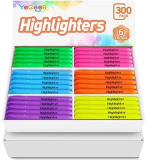 Highlighters, Chisel Tip Dry-Quickly Highlighter Markers, 300 Count-6 Assorted Colors Highlighters Bulk Pack for Adult Kids, Office Classroom Must Have, School Supplies for Teachers Highlighters, Chisel Tip Dry-Quickly Highlighter Markers, 300 Count-6 Assorted Colors Highlighters Bulk Pack for Adult Kids, Office Classroom Must Have, School Supplies for Teachers