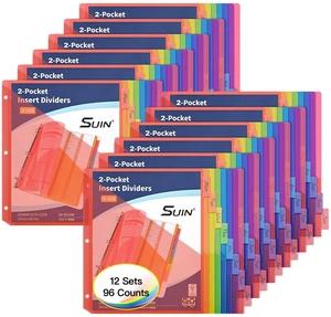 8-Tab Insertable Binder Dividers with Double Pockets - Translucent Plastic Page Separators for 3 Ring Binder, Front & Back Storage, Durable Poly, Letter Size, Rainbow Colors, 12-Pack 8-Tab Insertable Binder Dividers with Double Pockets - Translucent Plastic Page Separators for 3 Ring Binder, Front & Back Storage, Durable Poly, Letter Size, Rainbow Colors, 12-Pack