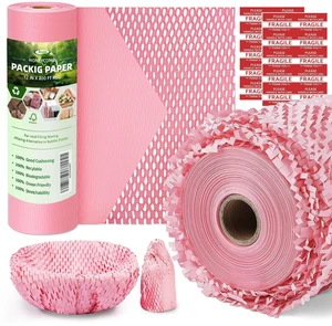 Honeycomb Packing Paper, 12" x 200' Packing Paper Substitute Alternative for Bubble Cushioning Wrap for Moving Shipping Packaging, Recyclable Moving Supplies Bubble Packing Wrap Roll-Pink Honeycomb Packing Paper, 12" x 200' Packing Paper Substitute Alternative for Bubble Cushioning Wrap for Moving Shipping Packaging, Recyclable Moving Supplies Bubble Packing Wrap Roll-Pink
