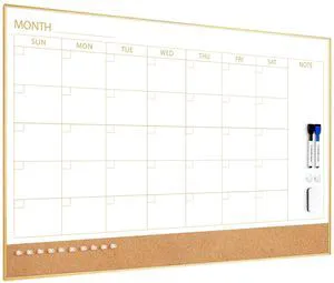 Dry Erase Calendar Whiteboard Cork Board Combo 36"x24" Magnetic White Board Calendar Dry Erase for Wall, Gold Frame Monthly Combination Board for Office, Home, School Dry Erase Calendar Whiteboard Cork Board Combo 36"x24" Magnetic White Board Calendar Dry Erase for Wall, Gold Frame Monthly Combination Board for Office, Home, School