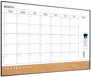 Dry Erase Calendar with Cork Board for Wall 36"x 24" Magnetic Calendar Whiteboard with Black Frame, Monthly Combination Board for School, Home, Office Dry Erase Calendar with Cork Board for Wall 36"x 24" Magnetic Calendar Whiteboard with Black Frame, Monthly Combination Board for School, Home, Office