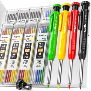 4 Pack Carpenter Pencil with Sharpener, Mechanical Carpenter Pencils 52 Refills, Comfortable Grip Construction Pencil, Heavy Duty Woodworking Pencils for Architect (Red, Black, Yellow, Blue) 4 Pack Carpenter Pencil with Sharpener, Mechanical Carpenter Pencils 52 Refills, Comfortable Grip Construction Pencil, Heavy Duty Woodworking Pencils for Architect (Red, Black, Yellow, Blue)