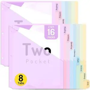 16 Count Dividers with Two Pockets, 8 tab Binder Dividers Binder Organizer, Binder Divider with Tabs for School Office and Home Organization, Multicolor, 2 Sets 16 Count Dividers with Two Pockets, 8 tab Binder Dividers Binder Organizer, Binder Divider with Tabs for School Office and Home Organization, Multicolor, 2 Sets