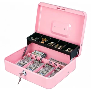 Locking Cash Box with Lock, Money Box with Cash Tray,Lock Safe Box with Key, Money Saving Organizer, 11.81Lx 9.45Wx 3.54H Inches, Pink XL Large Locking Cash Box with Lock, Money Box with Cash Tray,Lock Safe Box with Key, Money Saving Organizer, 11.81Lx 9.45Wx 3.54H Inches, Pink XL Large