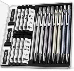 Metal Mechanical Pencil Set, 0.5/0.7mm, 8-Pack with Case, Two Sizes 480 Leads, 3 Erasers+9 Refills, for School Writing, Sketching, Art Drawing & Professional Drafting Metal Mechanical Pencil Set, 0.5/0.7mm, 8-Pack with Case, Two Sizes 480 Leads, 3 Erasers+9 Refills, for School Writing, Sketching, Art Drawing & Professional Drafting