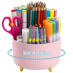 Desk Organizer, 360-Degree Rotating Pen Holder, Desk Organizers and Accessories with 5 Compartments Pencil Organizer, Art Supply Storage Box Caddy for Office, Home(Pink) Desk Organizer, 360-Degree Rotating Pen Holder, Desk Organizers and Accessories with 5 Compartments Pencil Organizer, Art Supply Storage Box Caddy for Office, Home(Pink)