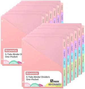 5 Tabs Dividers with Pockets for 3 Ring Binder, 5 Counts Binder Dividers for US Letter Size, Binder Dividers with Tabs for School Office Organization(XY025) (12) 5 Tabs Dividers with Pockets for 3 Ring Binder, 5 Counts Binder Dividers for US Letter Size, Binder Dividers with Tabs for School Office Organization(XY025) (12)