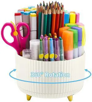 Desk Organizer, 360-Degree Rotating Pen Holder, 5-Compartment Pencil Organizer, Art Supply Storage Box Caddy for Office and Home (Ivory) Desk Organizer, 360-Degree Rotating Pen Holder, 5-Compartment Pencil Organizer, Art Supply Storage Box Caddy for Office and Home (Ivory)