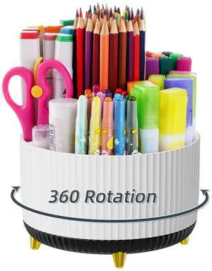Desk Organizer, 360-Degree Rotating Pen Holder, Desk Organizers and Accessories with 5 Compartments Pencil Holder, Art Supply Storage Box Caddy for Office, Home (White+Black) Desk Organizer, 360-Degree Rotating Pen Holder, Desk Organizers and Accessories with 5 Compartments Pencil Holder, Art Supply Storage Box Caddy for Office, Home (White+Black)