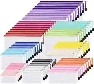 64pcs Mesh Zipper Pouch Bags, 8 Sizes Plastic Bags, 15 Colors Waterproof Pouches with Slide Fastener for Organization, Multipurpose for Travel, Office and Home Organization 64pcs Mesh Zipper Pouch Bags, 8 Sizes Plastic Bags, 15 Colors Waterproof Pouches with Slide Fastener for Organization, Multipurpose for Travel, Office and Home Organization