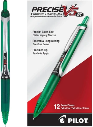 Precise V5 RT Rollerball Pens, Green, Pack of 12 Precise V5 RT Rollerball Pens, Green, Pack of 12