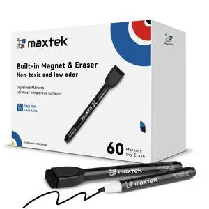 Magnetic Black Dry Erase Markers, Fine Tip, 60 Count With Eraser, Low Odor, For Classroom, Office, Home Magnetic Black Dry Erase Markers, Fine Tip, 60 Count With Eraser, Low Odor, For Classroom, Office, Home