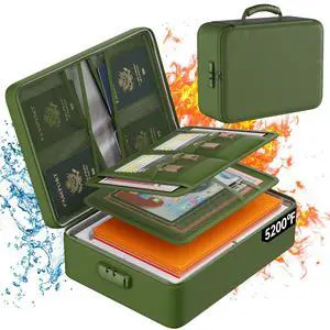 5200°F Fireproof Document Organizer Box with Lock, Green (Soft) Heat Insulated 8 Layers File Protection Bag,Water-Resistant Zipper,Portable Home Office Travel Safe Storage for Files,Laptop 5200°F Fireproof Document Organizer Box with Lock, Green (Soft) Heat Insulated 8 Layers File Protection Bag,Water-Resistant Zipper,Portable Home Office Travel Safe Storage for Files,Laptop