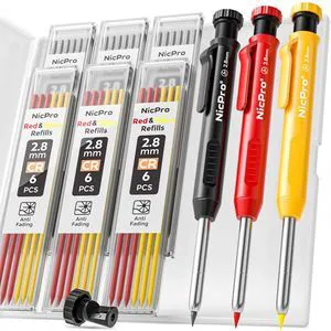 3 Pack Carpenter Pencils with Sharpener, Pencils for Construction 39 Refills, Comfortable Grip Construction Pencil, Heavy Duty Woodworking Pencil for Architect (Red, Black, Yellow)- With Case 3 Pack Carpenter Pencils with Sharpener, Pencils for Construction 39 Refills, Comfortable Grip Construction Pencil, Heavy Duty Woodworking Pencil for Architect (Red, Black, Yellow)- With Case