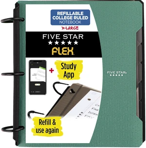 Flex Refillable Notebook + Study App, College Ruled Paper and 1-1/2 Inch TechLock Ring Binder with Pockets, Tabs and Dividers, 300 Sheet Capacity, Seaglass Green (29324AQ8) Flex Refillable Notebook + Study App, College Ruled Paper and 1-1/2 Inch TechLock Ring Binder with Pockets, Tabs and Dividers, 300 Sheet Capacity, Seaglass Green (29324AQ8)