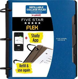 Flex Refillable Notebook + Study App, College Ruled Paper and 1-1/2 Inch TechLock Ring Binder with Pockets, Tabs and Dividers, 300 Sheet Capacity, Pacific Blue (29324AD2) Flex Refillable Notebook + Study App, College Ruled Paper and 1-1/2 Inch TechLock Ring Binder with Pockets, Tabs and Dividers, 300 Sheet Capacity, Pacific Blue (29324AD2)