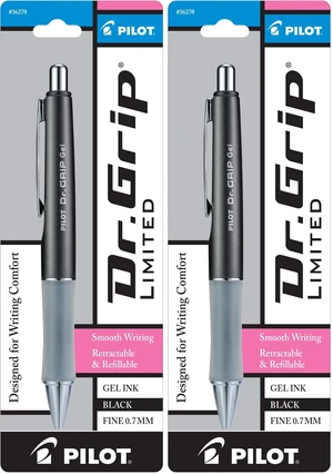 Gel Pen, Fine Point, Charcoal Gray | Black Ink | Retractable | Metallic Barrel | Pack of 2 Gel Pen, Fine Point, Charcoal Gray | Black Ink | Retractable | Metallic Barrel | Pack of 2