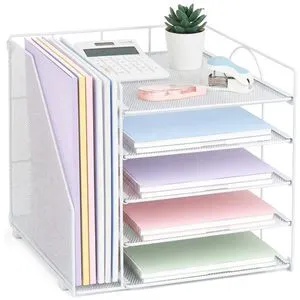 Desk Organizers and Accessories, 5-Tier Paper Letter Tray Organizer with File Holder, Desktop Organizer for Office Supplies (White) Desk Organizers and Accessories, 5-Tier Paper Letter Tray Organizer with File Holder, Desktop Organizer for Office Supplies (White)