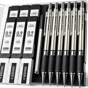 Metal Mechanical Pencil Set with Case, 6-Pack 0.9mm Break-Resistant 360 Leads, 12 Erasers, Non-Slip Grips, For School Writing, Sketching, Art Drawing & Professional Drafting Metal Mechanical Pencil Set with Case, 6-Pack 0.9mm Break-Resistant 360 Leads, 12 Erasers, Non-Slip Grips, For School Writing, Sketching, Art Drawing & Professional Drafting