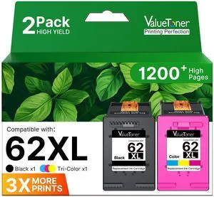 62XL Ink Cartridges for HP Ink 62 for HP 62XL Ink Cartridge Combo Pack Works with Envy 7640 7645 5660 5540 5640 7644 OfficeJet 5740 5741 8040 OfficeJet 200 250 258 Series (2-Pack, 1 Black 1 Color) 62XL Ink Cartridges for HP Ink 62 for HP 62XL Ink Cartridge Combo Pack Works with Envy 7640 7645 5660 5540 5640 7644 OfficeJet 5740 5741 8040 OfficeJet 200 250 258 Series (2-Pack, 1 Black 1 Color)