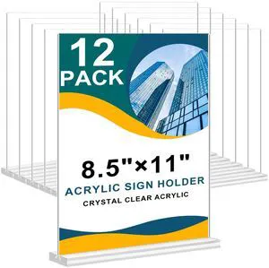 Acrylic Sign Holder 8.5 x 11 Inches, 12 Pack Clear Display Table Top Signs Stand, Double Sided Vertical Flyer Holder,Plastic Frames Paper Holder for Stores Home Office Menu Retail Show Fair Acrylic Sign Holder 8.5 x 11 Inches, 12 Pack Clear Display Table Top Signs Stand, Double Sided Vertical Flyer Holder,Plastic Frames Paper Holder for Stores Home Office Menu Retail Show Fair