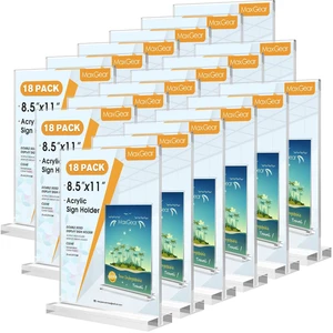 Acrylic Sign Holder 8.5" x 11" Double Sided Sign Stand, 18 Pack Clear Acrylic, Double Sided Display, Stable Tabletop Design, Quick Sign Changes, Fits Offices, Events And Retail Spaces Acrylic Sign Holder 8.5" x 11" Double Sided Sign Stand, 18 Pack Clear Acrylic, Double Sided Display, Stable Tabletop Design, Quick Sign Changes, Fits Offices, Events And Retail Spaces