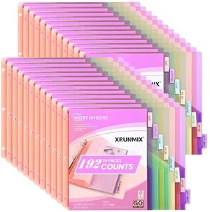 Bulk 24 Packs 8-Tab Binder Dividers with 2 Pockets, 192 Counts Binder Dividers Index for 3 Ring Binders, 8 Pastel Colors, US Letter Size (24) Bulk 24 Packs 8-Tab Binder Dividers with 2 Pockets, 192 Counts Binder Dividers Index for 3 Ring Binders, 8 Pastel Colors, US Letter Size (24)