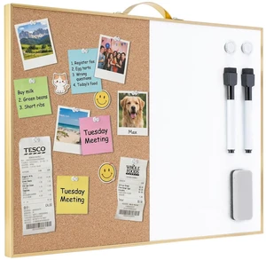 Small Combination Board - 12" X 16" Portable Aluminum Gold Framed Magnetic Dry Erase Board for Wall, Small Bulletin Cork Board with Holder for Office, Home and School Small Combination Board - 12" X 16" Portable Aluminum Gold Framed Magnetic Dry Erase Board for Wall, Small Bulletin Cork Board with Holder for Office, Home and School