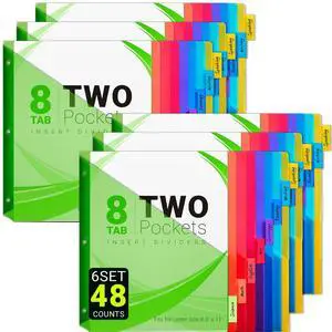 8-Tab Dividers for 3-Ring Binders, 48 Counts 3 Holes Index Dividers with 2 Pockets, Insertable 8 Tabs Binder Divider for 1/2''/1''/2''/3'' inch Binders, 8 Colors (6) 8-Tab Dividers for 3-Ring Binders, 48 Counts 3 Holes Index Dividers with 2 Pockets, Insertable 8 Tabs Binder Divider for 1/2''/1''/2''/3'' inch Binders, 8 Colors (6)