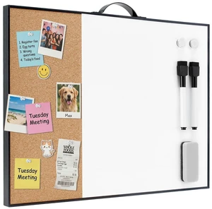 Small Cork Board Whiteboard Combo - 12" X 16" Portable Aluminum Black Framed Magnetic Dry Erase Board for Wall, Mini Bulletin CorkBoard with a Handle for Office, Home and School Small Cork Board Whiteboard Combo - 12" X 16" Portable Aluminum Black Framed Magnetic Dry Erase Board for Wall, Mini Bulletin CorkBoard with a Handle for Office, Home and School