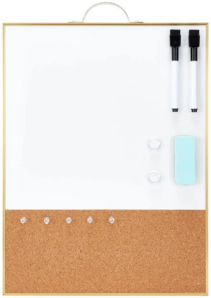 Small Combination Board - 16" X 12" Portable Aluminum Gold Framed Magnetic Dry Erase Board for Wall, Small Bulletin Cork Board with Holder for Office, Home and School Small Combination Board - 16" X 12" Portable Aluminum Gold Framed Magnetic Dry Erase Board for Wall, Small Bulletin Cork Board with Holder for Office, Home and School