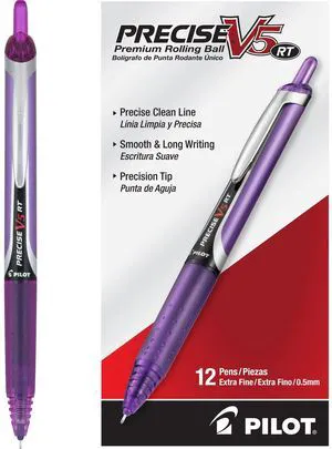 Precise V5 RT Refillable Rollerball Pens, Purple, Pack of 12 Precise V5 RT Refillable Rollerball Pens, Purple, Pack of 12