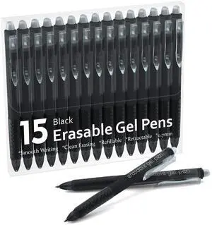 Erasable Gel Pens, 15 Pack Black Retractable Erasable Pens Clicker, Fine Point, Make Mistakes Disappear, Black Inks for School & Office Erasable Gel Pens, 15 Pack Black Retractable Erasable Pens Clicker, Fine Point, Make Mistakes Disappear, Black Inks for School & Office