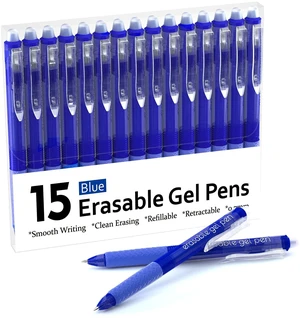 Erasable Gel Pens, 15 Pack Blue Retractable Erasable Pens Clicker, Fine Point, Make Mistakes Disappear, Blue Ink for School & Office Erasable Gel Pens, 15 Pack Blue Retractable Erasable Pens Clicker, Fine Point, Make Mistakes Disappear, Blue Ink for School & Office
