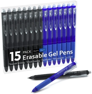 Erasable Gel Pens, 15 Pack Retractable Erasable Pens Clicker, Fine Point, Make Mistakes Disappear, 8 Black 7 Blue Inks for School & Office Erasable Gel Pens, 15 Pack Retractable Erasable Pens Clicker, Fine Point, Make Mistakes Disappear, 8 Black 7 Blue Inks for School & Office